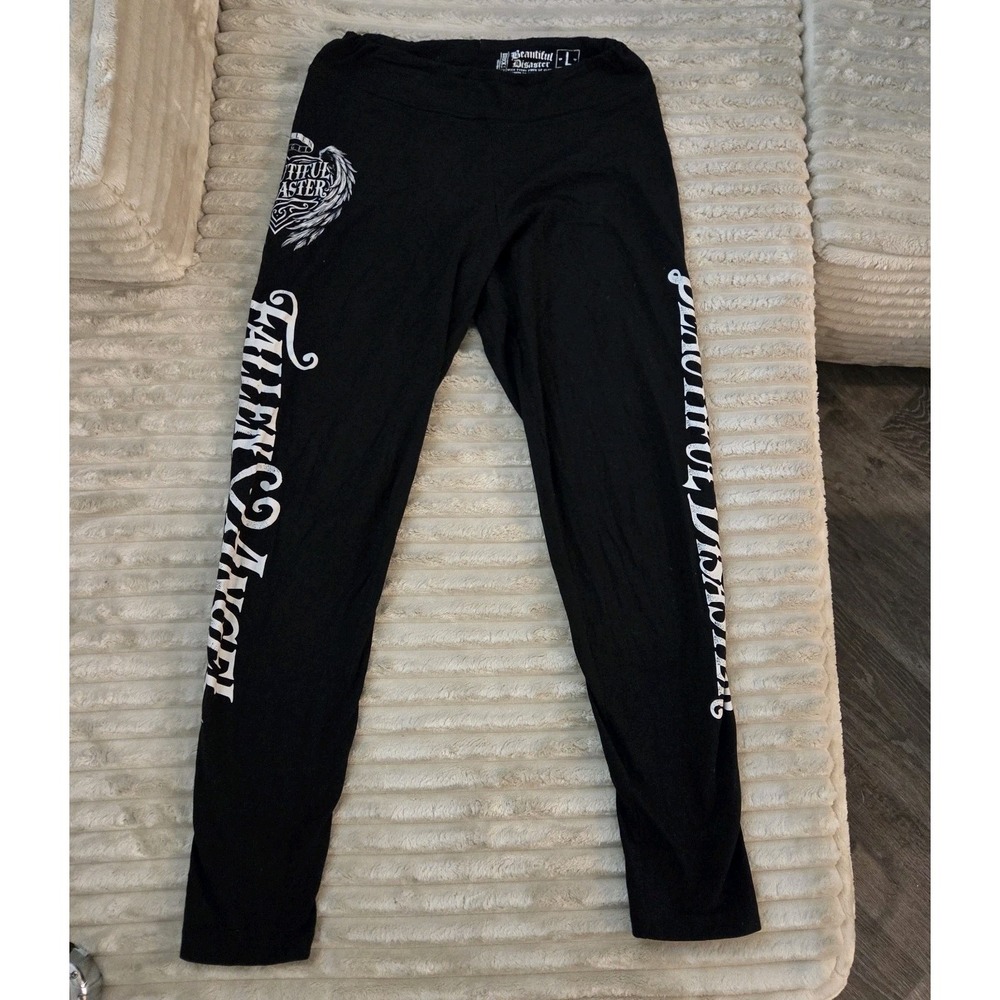 Beautiful Disaster Womens Large Black Leggings Fallen Angel